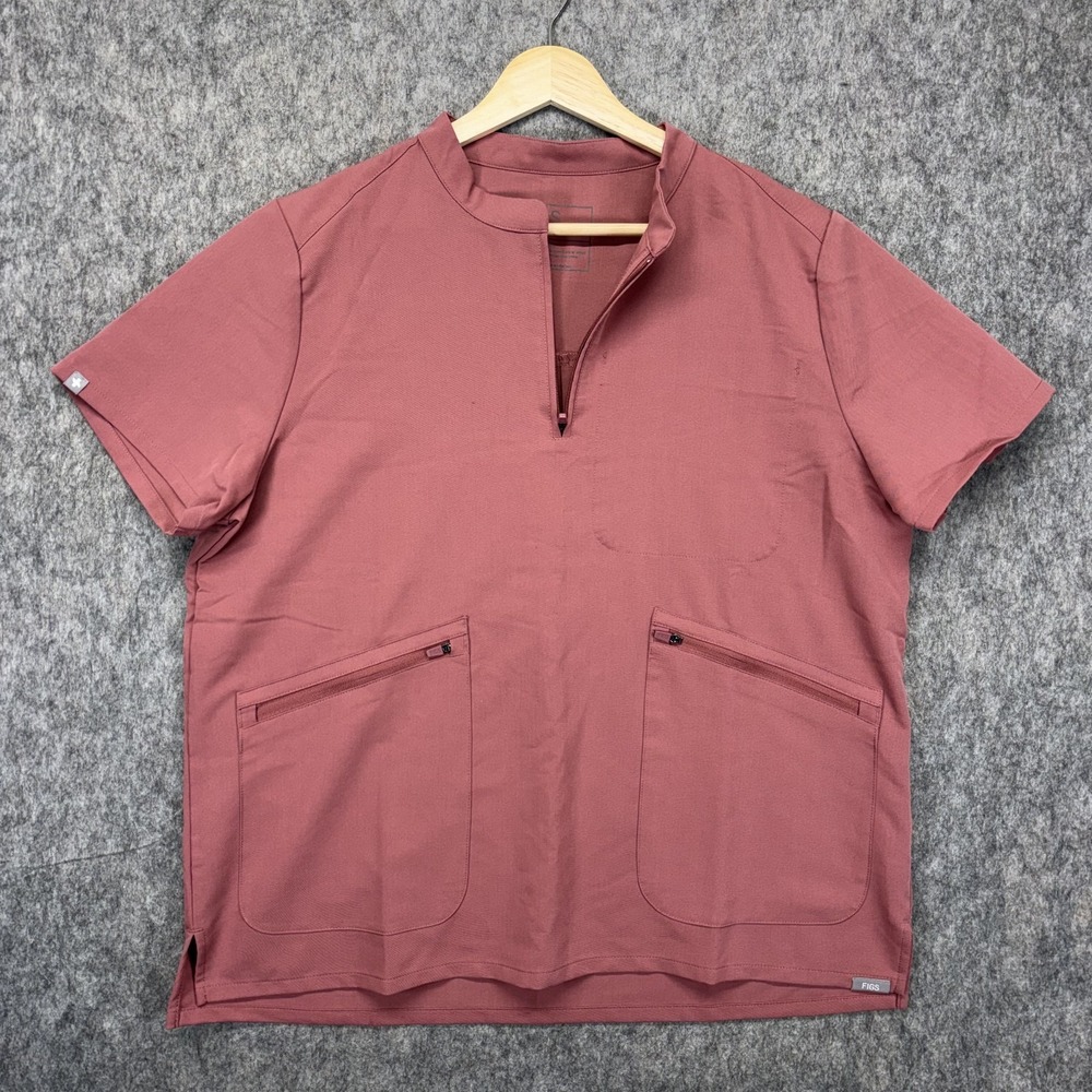 Figs Nata Zip Henley‎ Scrub Top Women's Large Mineral Mauve Pink W20SW1035